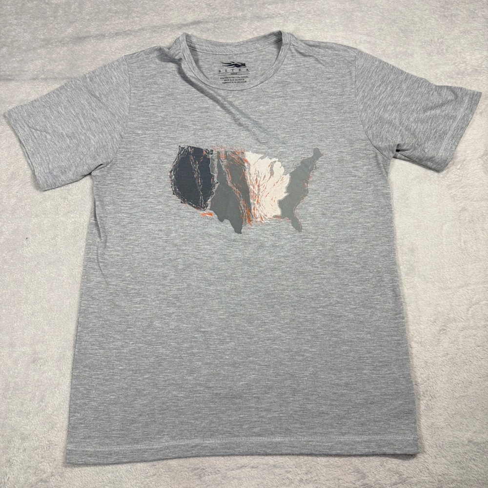 Sitka Gear Flyways Tee SS Mens Medium Grey USA Map Graphic 22269 Shirt